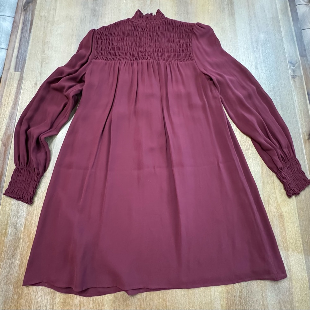 Reformation Dress Long Sleeve Mock Neck Pleated Shift Burgundy XS - Picture 15 of 16